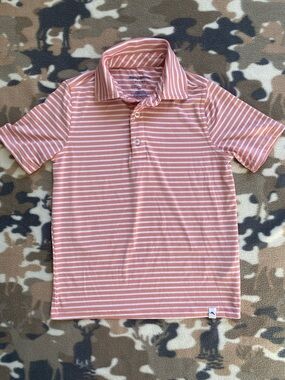 Tommy Bahama Boys Performance Striped Polo Shirt - Pink & White - Size S(5-6).